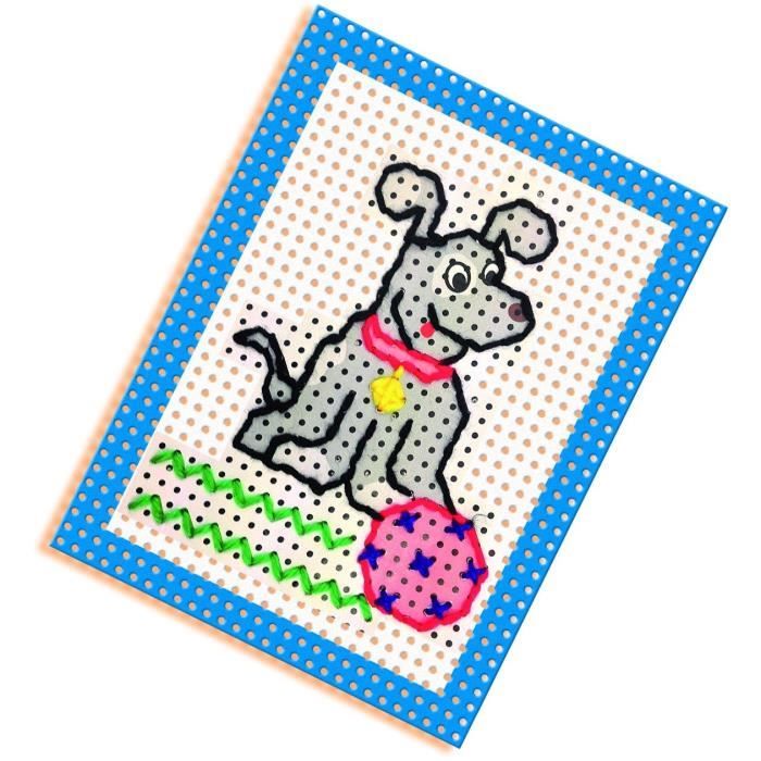 Kit Apprentissage Broderie SES Creative - Dès 3 Ans - Cartes Perforées, Aiguille Sûre & Fils