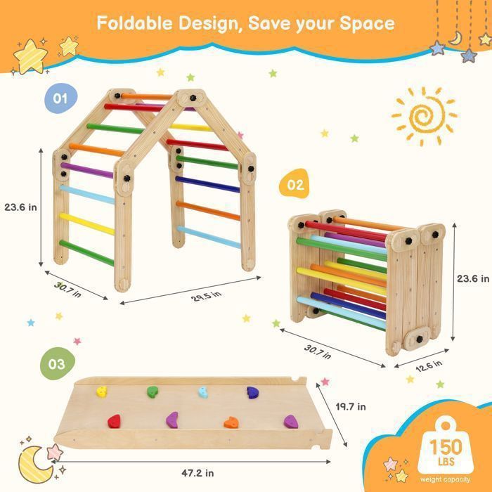 Arche D'escalade Montessori CUPCHID - 7 En 1, Bois, Pliable - Pour Enfants, Charge 50kg