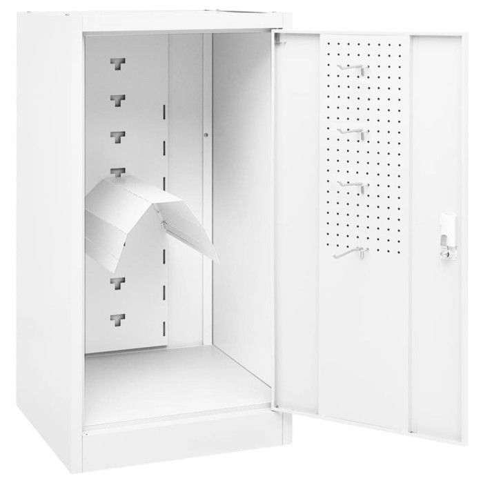 Armoire à Selles VidaXL 53x53x140cm - Blanc Acier - Portes Verrouillables Avec étagères Et Crochets