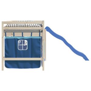 Rideaux Avec Tunnel Pour Lit Mezzanine Enfant - Bleu, 100% Polyester - Inclut 6 Rideaux + 1 Tunnel - Poches De Rangement