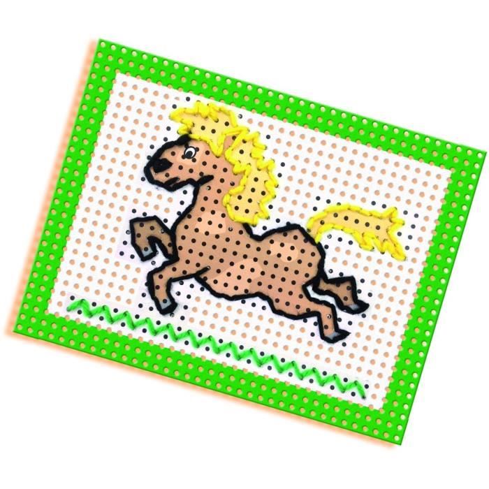 SES Creative – Kit J’apprends à Broder – 4 Cartes Perforées, Aiguille Sécurisée, 5 Fils – Motifs Chat, Cheval, Chien, Papillon – Dès 3 Ans