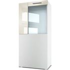 Vladon Vitrine Armoire Movie, Corps en Blanc mat - Façades en Blanc mat avec une bordure en Crème haute brillance
