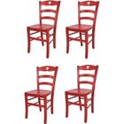 T M C S Tommychairs - Set 4 chaises cuisine CUORE, robuste structure en bois de hêtre peindré en aniline couleur rouge et assise en bois