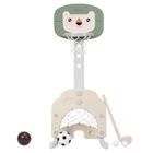 DREAMADE Ensemble Panier de Basket 3-en 1 pour Enfant 2Ans+ avec Hauteur Réglable de 110-149CM et Basket Football Golf, Vert Blanc