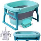 K IKIDO Grande baignoire pliable ultra compact kikido, baignoire enfant en plastique avec bouchon de vidange, pieds pliable-bleu