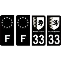 33 Gironde fond noir autocollant plaque immatriculation auto sticker Lot de 4 Stickers - Angles : arrondis