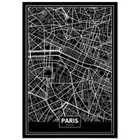 Tableau Panorama Carte Noir de Paris 21x30 cm - Imprimée sur Toile - Tableau Ville Noir et Blanc