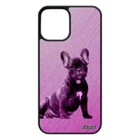 Coque pour iPhone 12 - 12 pro silicone chien bulldog design chiot texture rose animal 4G dessin animaux mignon noir canin de Apple