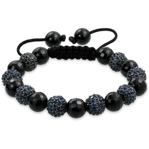 BRACELET - GOURMETTE Noire Navy Blue Gold Tone Bead Pave Cristal Ball Shamballa Inspired Bracelet Women For Men Cord String Adjustable 12Mm[u4858]