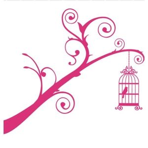 Stickers Branche Et Cage Oiseau Rose Achat Vente