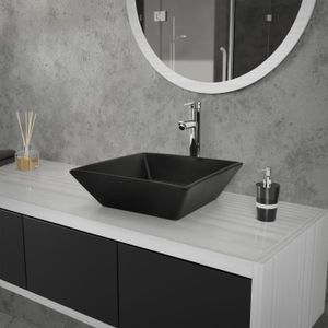 Meuble lave-mains pour wc noir avec vasque contemporaine en solid stone et  mitigeur
