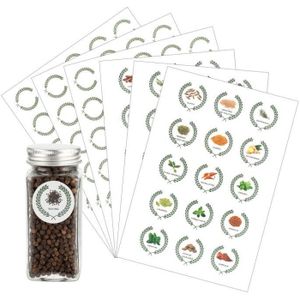 Lurrose 10 Feuilles Ronde Épices Étiquette Tableau D' épices Autocollant Réutilisable Assaisonnement Étiquettes Adhésif DIY Blackboard Stickers Amovible pour Pots De Cuisine Et 