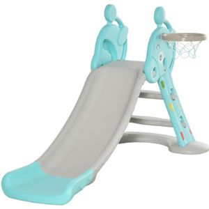 TOBOGGAN Toboggan enfant avec panier de basket-ball usage intérieur et extérieur dim. 140 x 87 x 75 cm bleu et gris