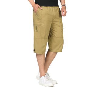 PANTACOURT Cargo pantacourt homme multi-poches zippées couleur unie large de Marque shorts hommes militaires de sport décontracté-Kaki