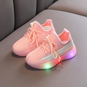 BASKET Enfants Enfants Bébés Filles Garçons Stretch Led Lumière Lumineux Sport Baskets Chaussures Rose