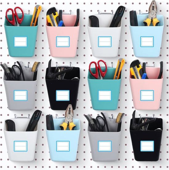 Lot De 12 Accessoires Pour Panneau Perforé – Bacs, Tasses Et Crochets Blancs – Organisation Parfaite Garage, Atelier Ou Bureau
