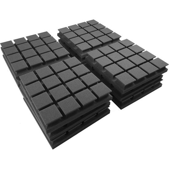 VEVOR Panneau Mousse Acoustique Lot De 36 Panneaux Muraux Insonorisants 30x30x5 Cm Haute Densité Absorbant Son Résistant Au Feu Forme Pyramidale Pour Murs Plafonds De Studio, Maison, Bureau, Noir