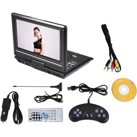 Lecteur DVD portable de 9,8" avec écran HD pivotant à 270 degrés, synchronisation de la TV, carte SD-USB et plusieurs formats d A139