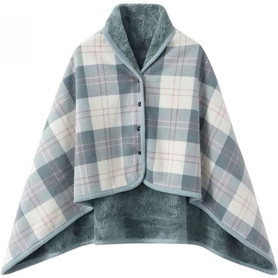 Poncho Polaire Femme - Plaid Châle Cape Avec Boutons, à Carreaux, Chaud Et Doux, Utilisable En Couverture, Cape Ou Jupe (3 En 1)