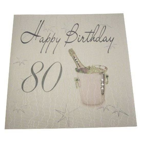 Handgefertigte Geburtstagskarte Zum 80. – Mit Champagnergläsern & Rosen, Inkl. Umschlag (16x16 Cm)