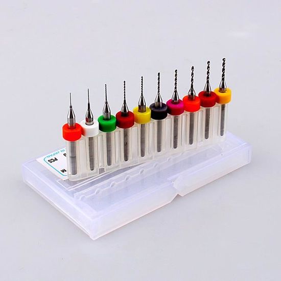 Tbest Mini jeu de forets tungstène 10 pièces / ensemble Micro Mini forets hélicoïdaux ensemble PCB carte de Circuit imprimé