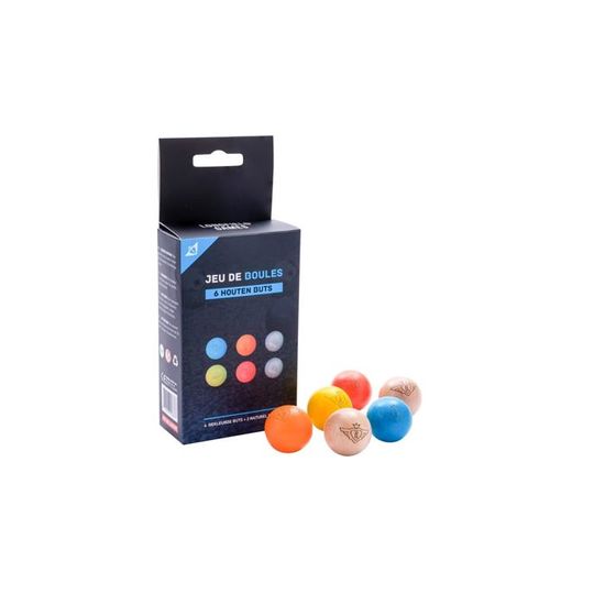 Jeu de Boules–FM-6 - 6 Cochonnets de couleurs 3 différentes – 30mm-bois de hêtre BOULEMAUS