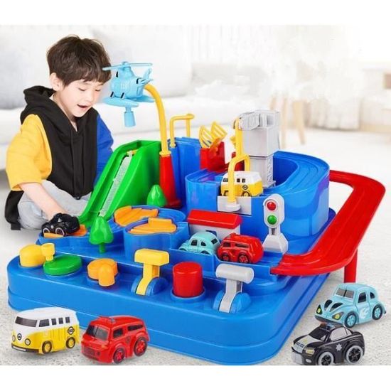 Circuit Voiture Enfant 5 Mètres Double Voie - Avec 6 Voitures, Flexible, Ventouses, Rangement Portable - 7