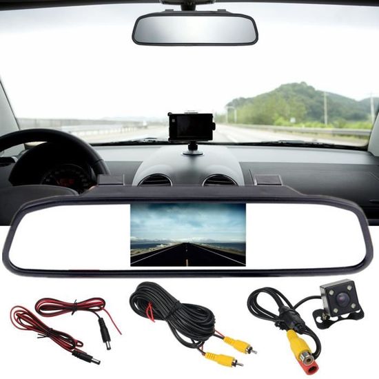 Babyphone Voiture Avec Écran 4,3" HD - Caméra Arrière Vision Nocturne - Fixation Appuie-Tête Ou Ventouse