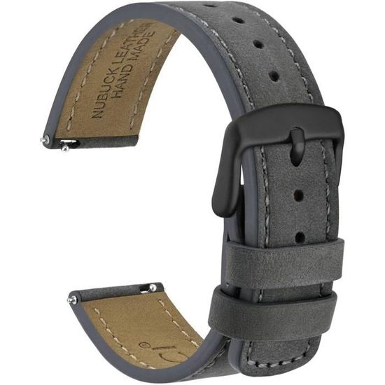 Bracelet QuickFit 26mm En Cuir Ciré Noir - Pour Montres Compatibles, Boucle Ardillon