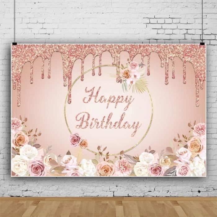 Toile De Fond Anniversaire 1,8x1,1 M Thème Rose - Décoration Fête, Photo, Réutilisable, Facile à Accrocher - 7
