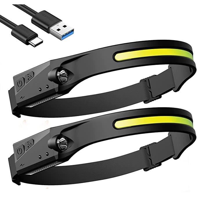Lampe Frontale LED Rechargeable, 2Pcs Torches Frontales de Course Étanches, Lampe Frontale avec Fonction de Capteur Sensible et 5 Mo