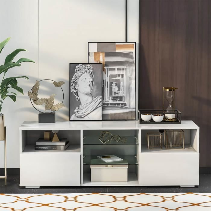 Meuble TV LED en Bois MDF Brillant Contemporain
