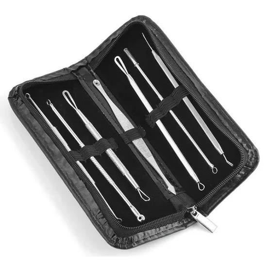Kit extracteur point noir professionnel 7 pièces – Glamza – Lot de tire comédon et pince point noir pour nettoyer votre peau