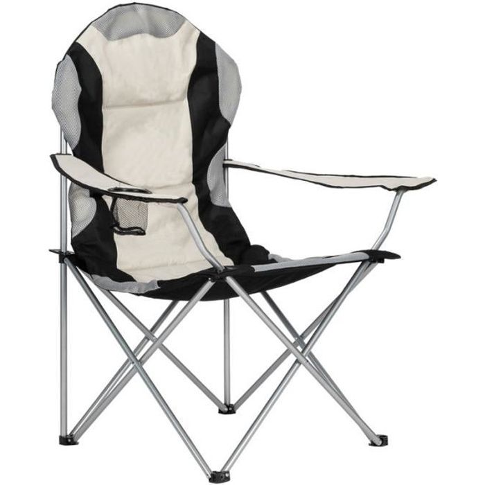 Chaise de camping pliante portable avec porte-gobelet et sac de rangement pour extérieur, pêche,pique-nique 105x58x58cm Noir et Gris