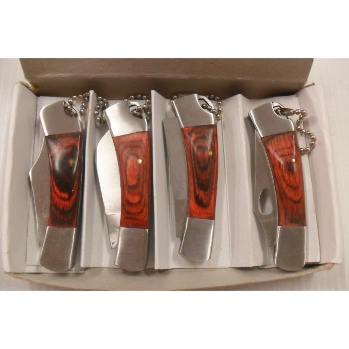 4 Petits Couteaux Pliant de Poche Lame Acier 3,5 cm Manche Bois 5cm Style Canif