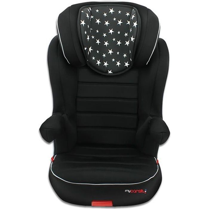 Rehausseur avec dossier RWAY Isofix, Groupe 2/3 (de 15 à 36 kg), Custo Stars Black, 3 étoiles ADAC, Fabriqué en France