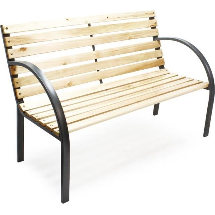 Banc de jardin Banquette Anne en Bois et Acier Design de parc 2 Places Extérieur Terrasse - 51844