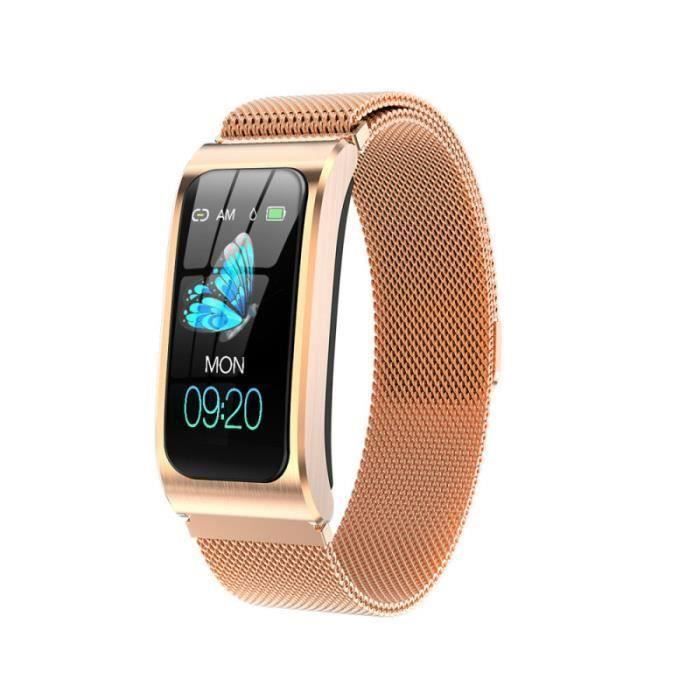 Montre connectée de Femme, Bracelet Or Métal 1,14 Ecran Couleur HD IP67 Montre Etanche Sport Smart Watch AK12