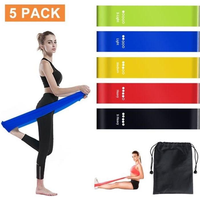 Bande Elastique Fitness (5 pcs), Bande d'exercice pour Fitness Crossfit Pilates Yoga et physiothérapie - Entrainement Corps, Jambes,