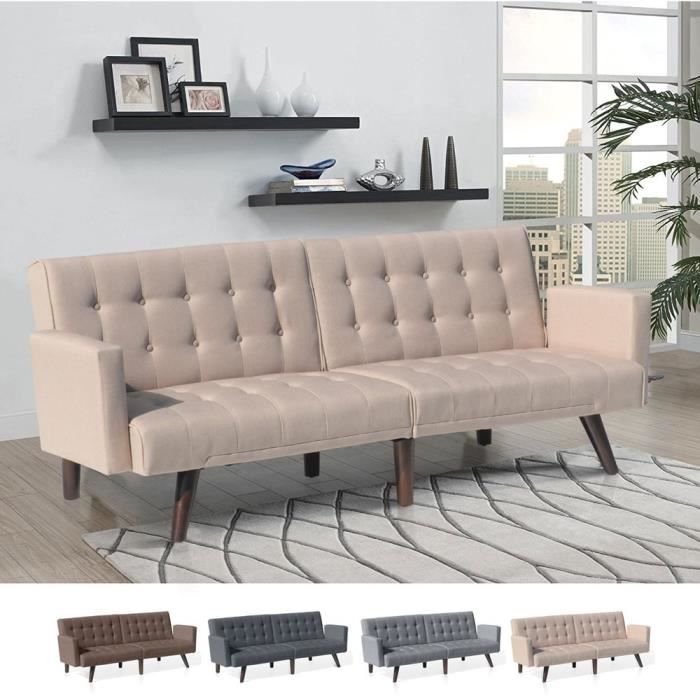 Canapé droit 3 places Beige Tissu Pas cher Moderne