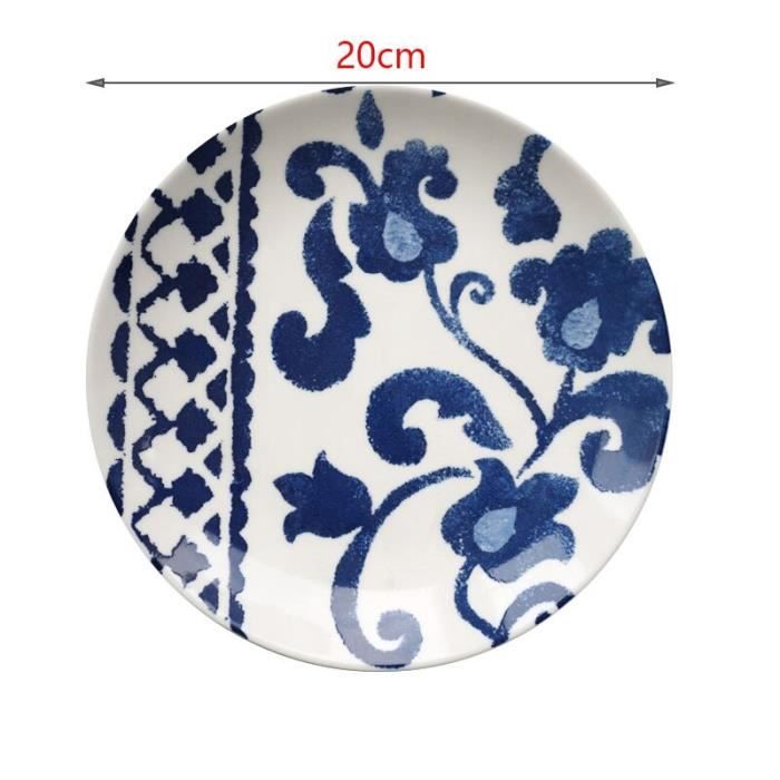Plats et assiettes,Assiettes à dîner bohème bleu motif géométrique assiette en céramique sous glaçure - Type G2-20cm
