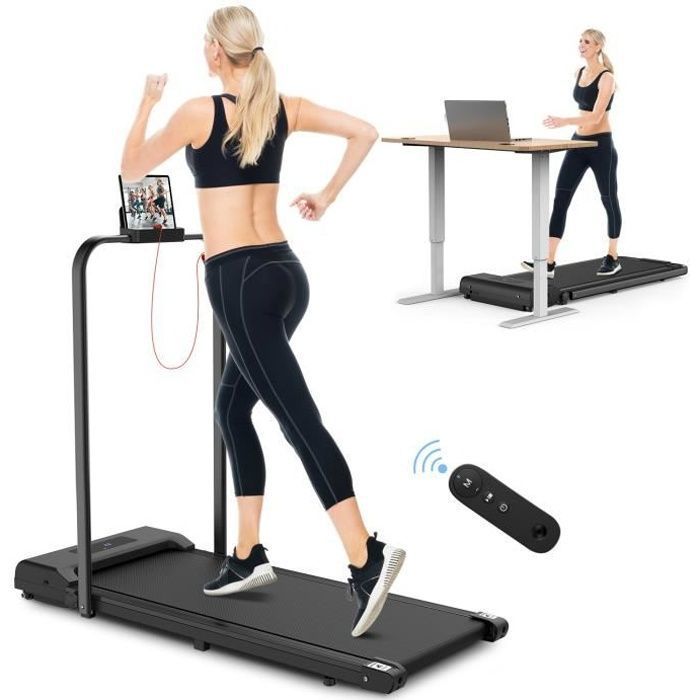 2 en 1 Tapis de marche Pliable - BIGZZIA Tapis de Course Roulant électrique - 1-10 Km/h Vitesse Réglable-Avec accoudoir et Écran LCD