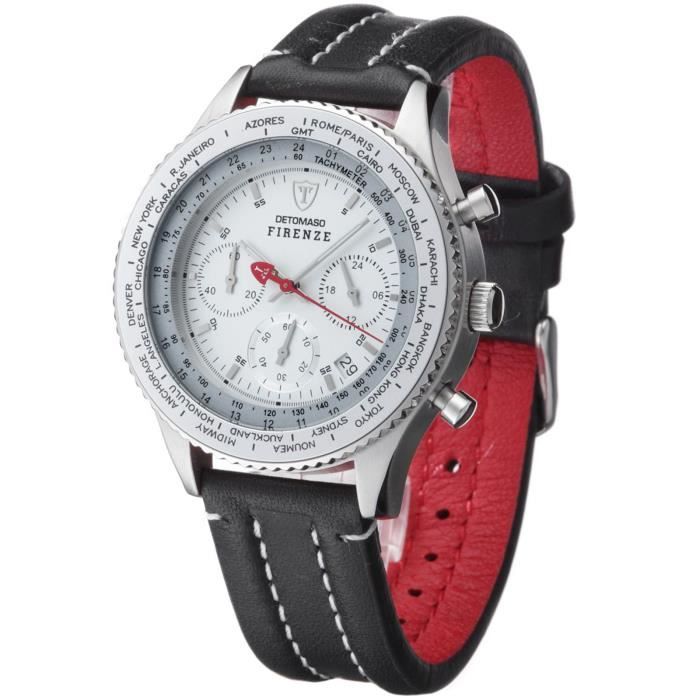 Lunette tournante avec index pour les fuseaux horaires - Chronomètre - Etanche jusquà 10 ATM - Boîtier en acier inoxydable ...