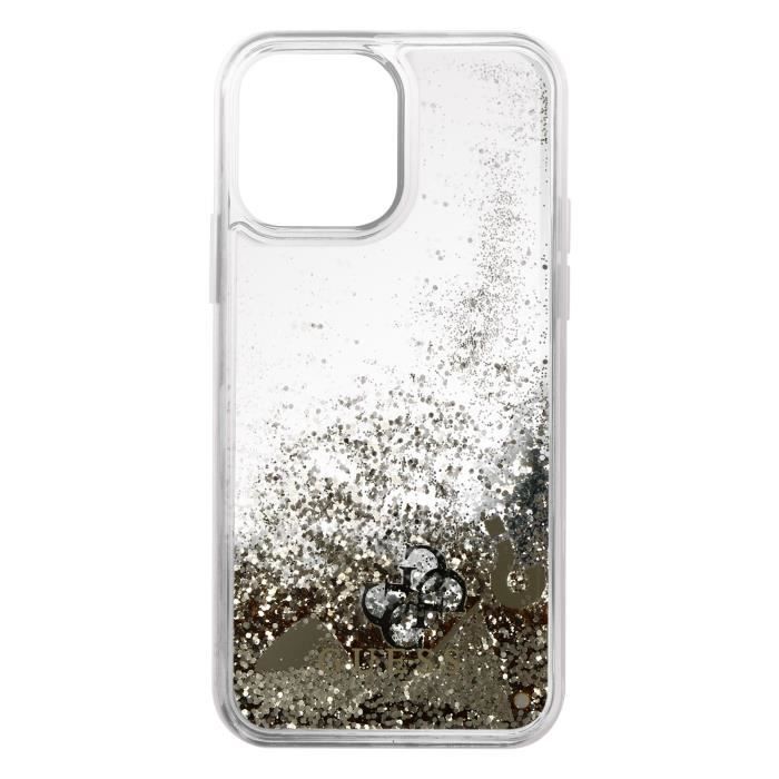 Coque iPhone 13 Pro Rigide Paillettes Guess Liquid Glitter Charms Transparent Blanc