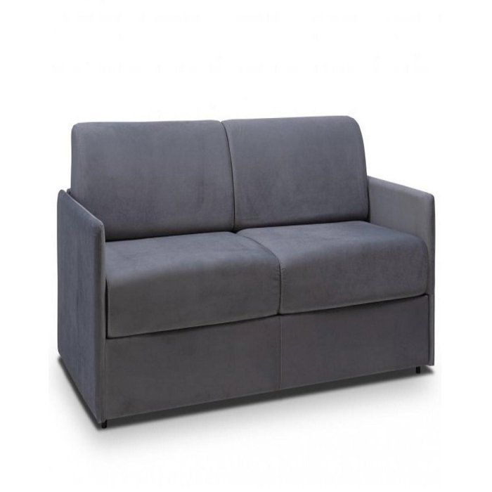 Canapé convertible EXPRESS 2/3 places en velours gris anthracite - Couchage 120cm - Matelas épaisseur 22cm à mémoire de forme - COLO