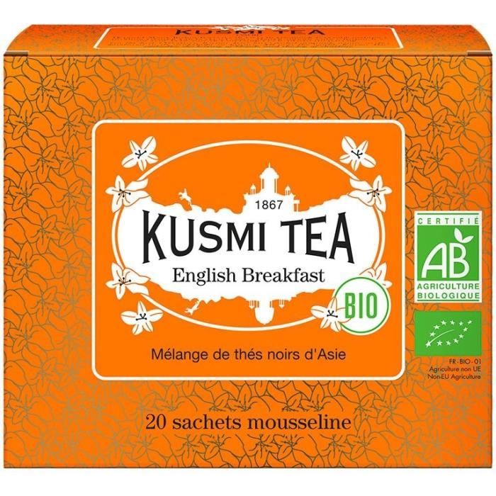 KUSMI TEA Thé noir English Breakfast - Bio - Etui 20 sachets mousseline - 40 g