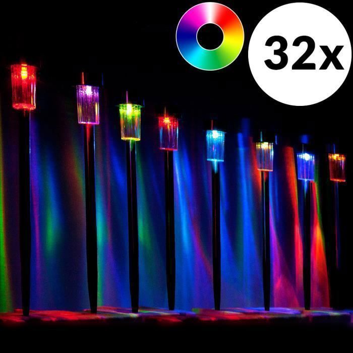 32x Lampes solaires jardin acier inoxydable multicolore lumière solaire éclairage lumineux terrasse balcon entrée pelouse patio