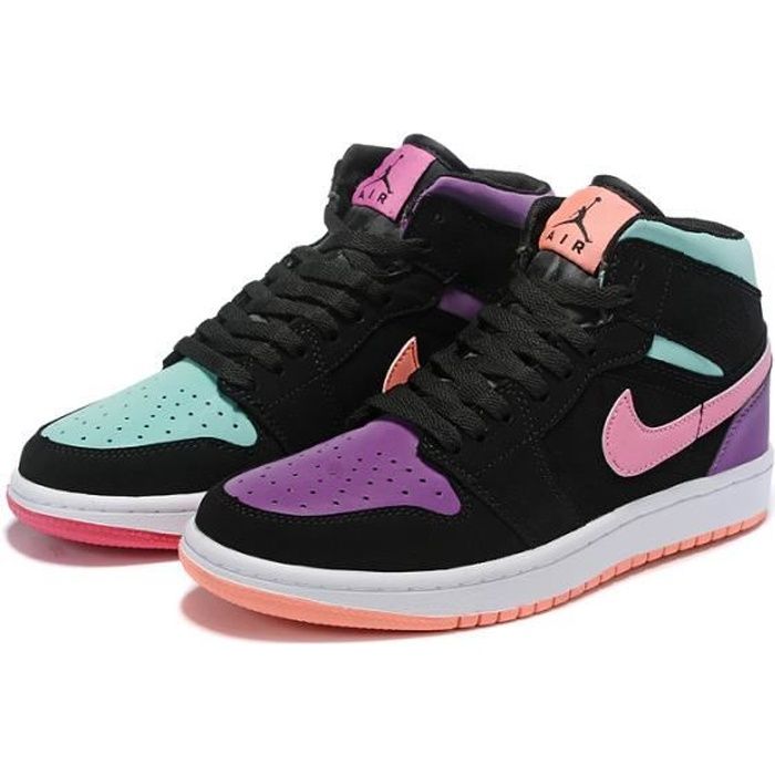 Baskets Airs Jordan 1 Mid SE Chaussures de basket Pas Cher pour Homme Femme Violet Vert