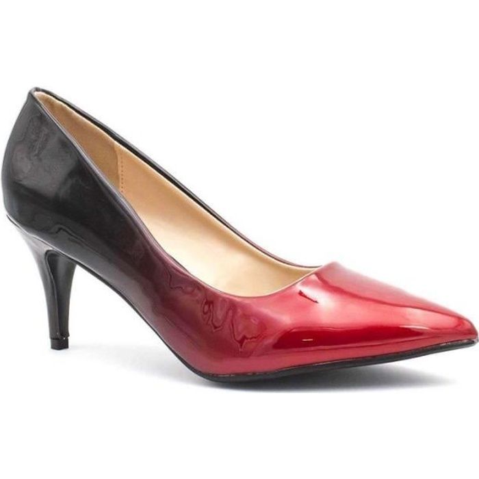 Queen Vivi - Escarpin Femme Vernis - Chaussure Dégradées Haut Talon Fin 6.5 Cm - Rouge
