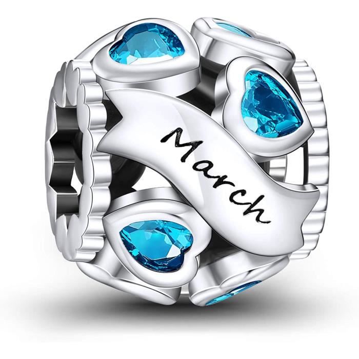 NINGAN Mars Pierres de Naissance Amour Coeur Charmes Ajouré Perle s'adapte aux Bracelets et Colliers Pandora pour Femmes